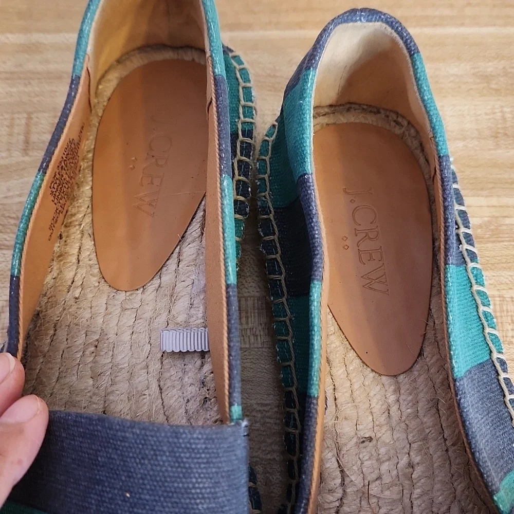 J. CREW Striped Canvas Slip on Espadrille Flats - Blue and Teal, size 10